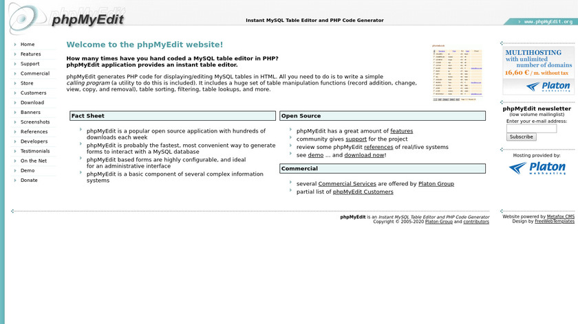 PhpMyEdit Landing Page