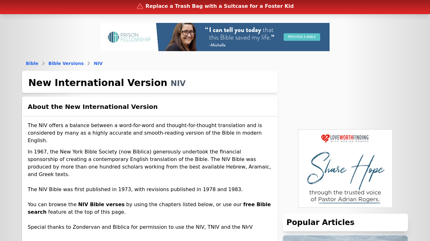 NIV Bible Landing page