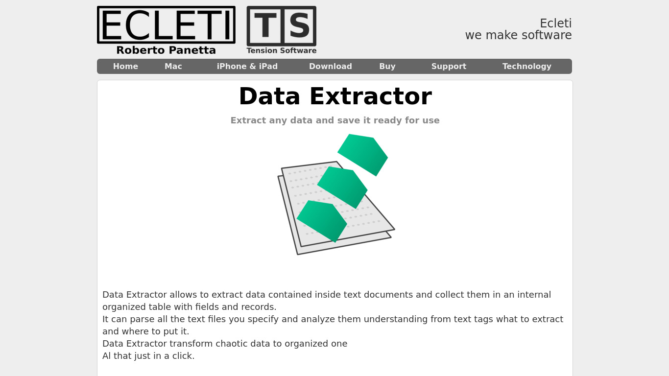 Data Extractor Landing page