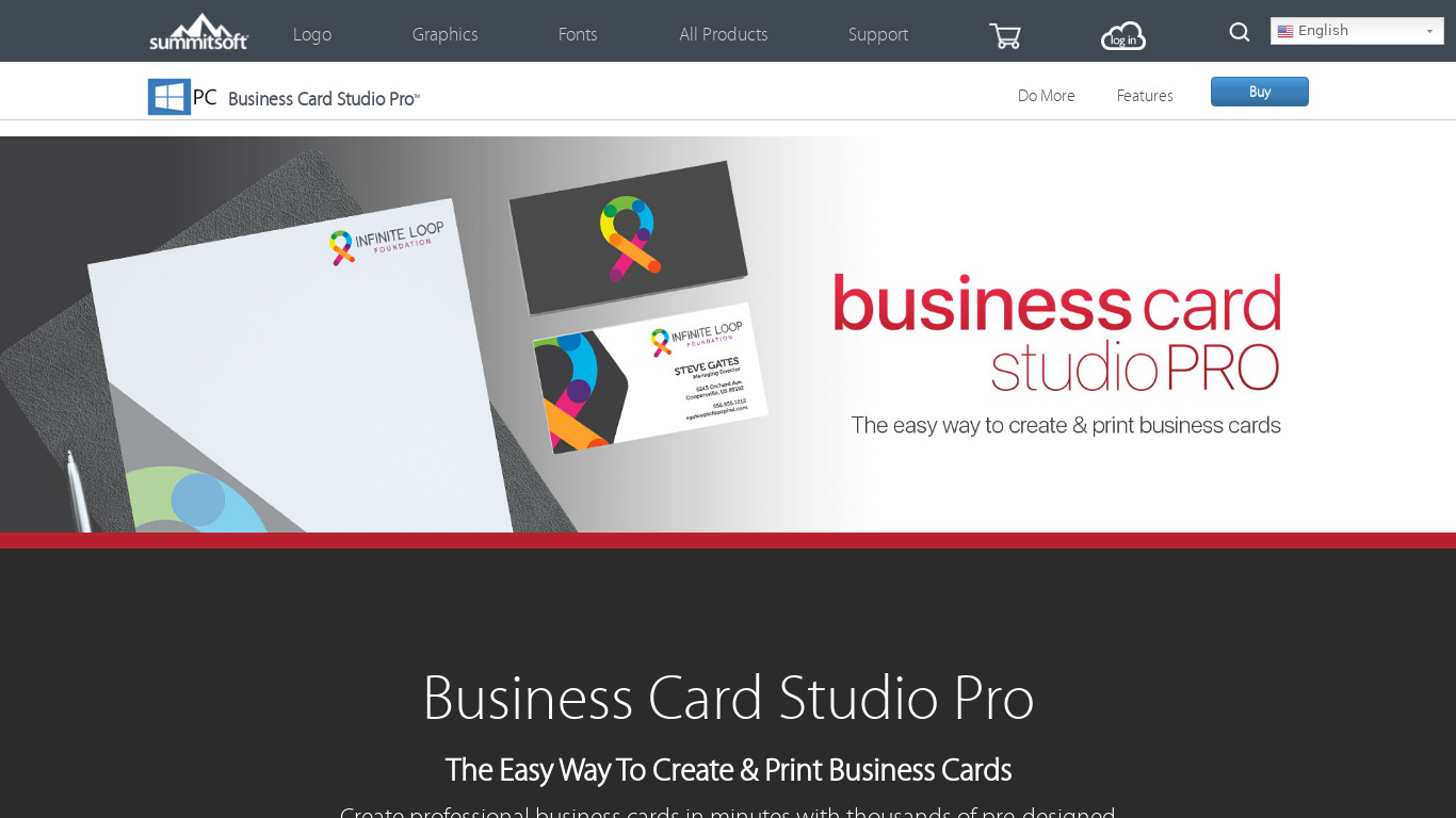 Business Card Studio Deluxe Landing page