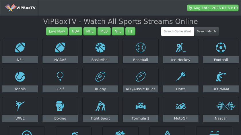 VipBoxTV Landing Page