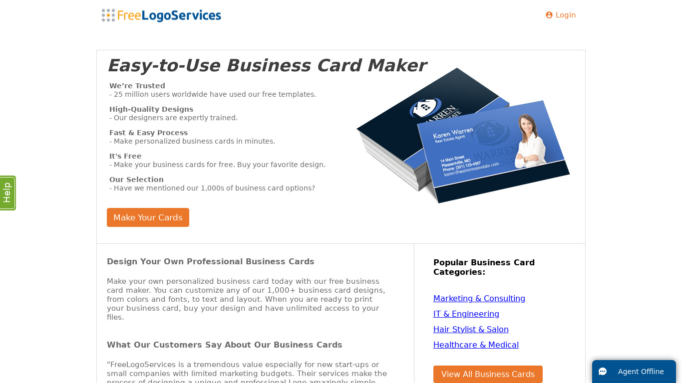 Easy-to-Use Business Card Maker Landing page