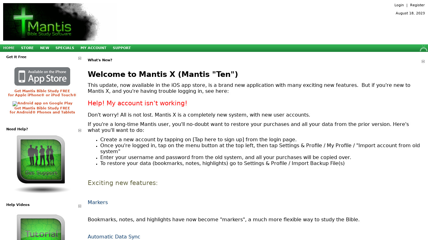 Mantis Bible Study Landing page
