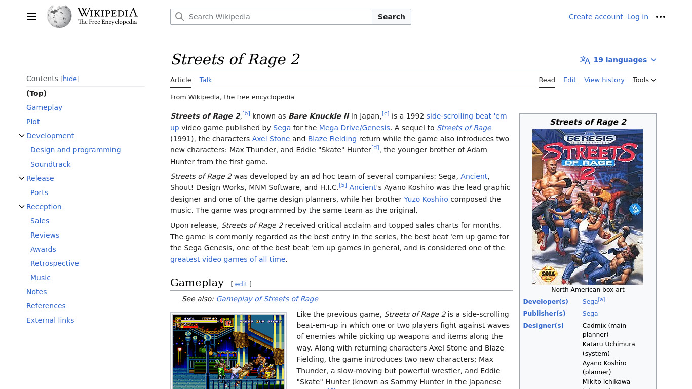 Streets of Rage 2 Landing page