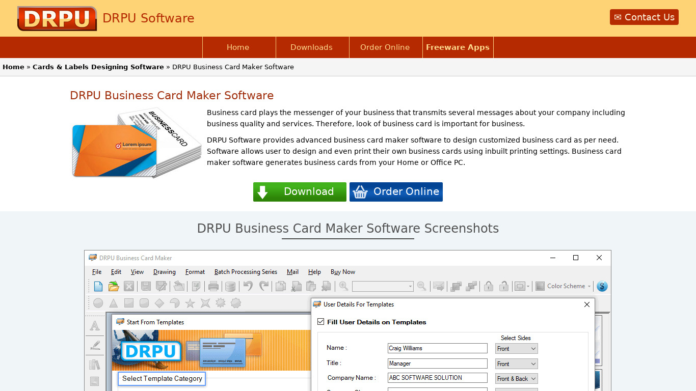 DRPU Business Card Maker Landing page