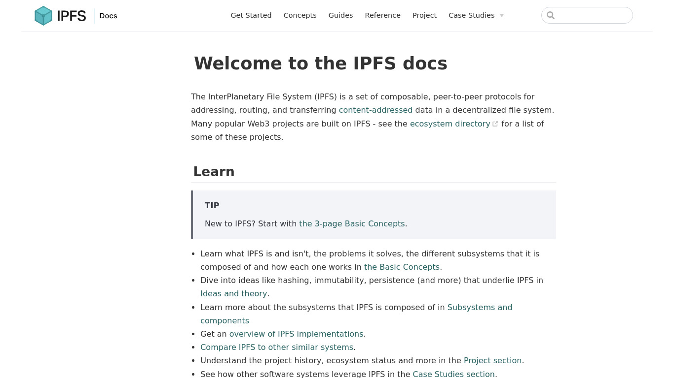 Official IPFS Documentation Landing page