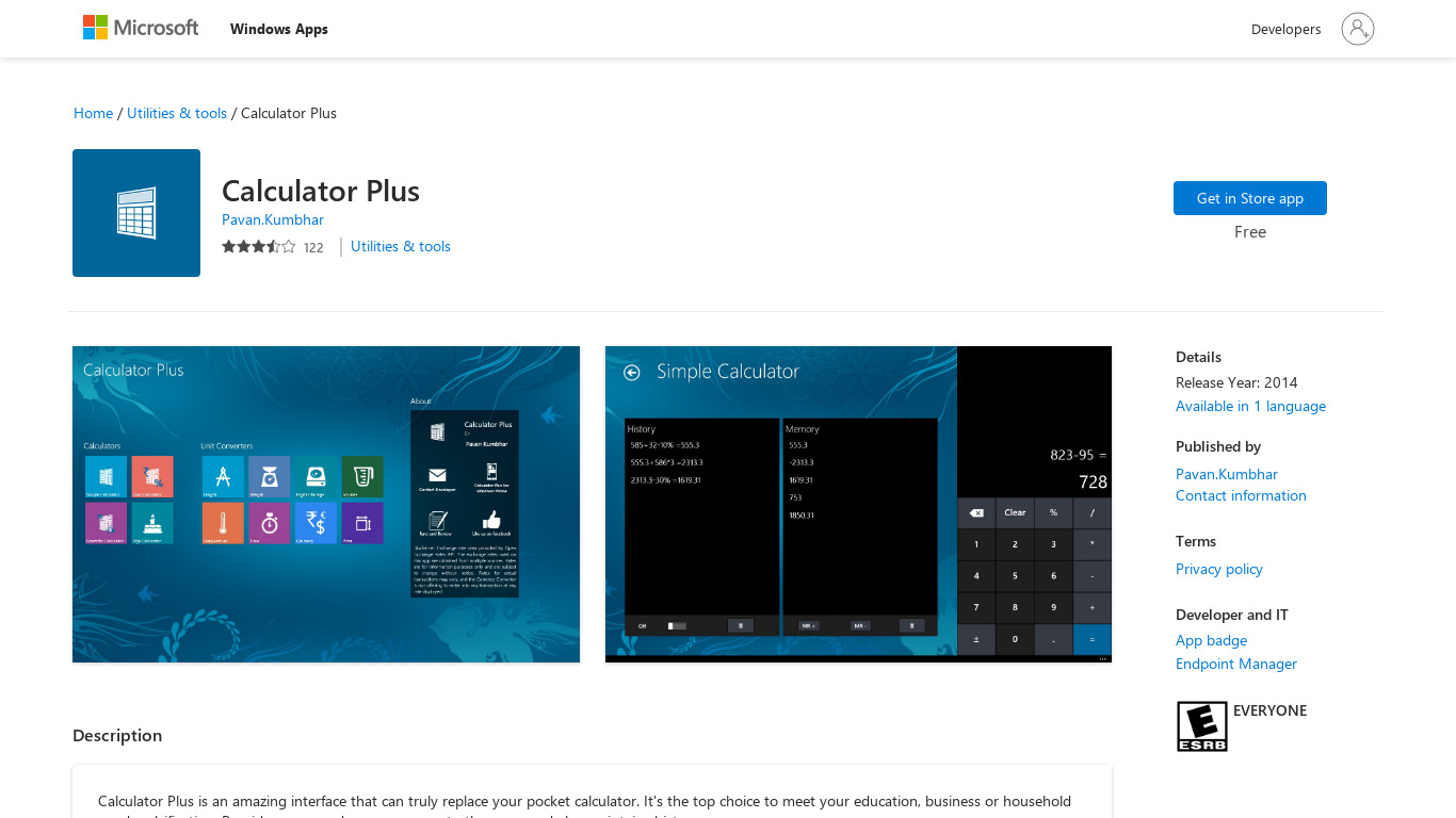 Microsoft Calculator Plus Landing page
