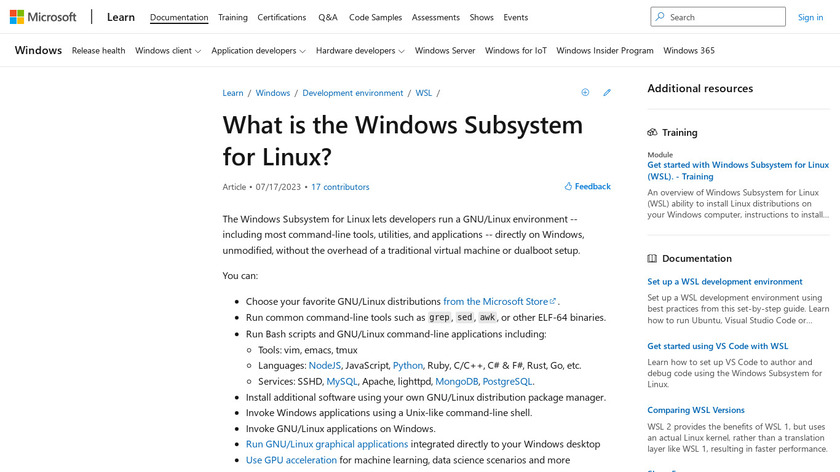 Windows Subsystem for Linux (WSL) Landing Page
