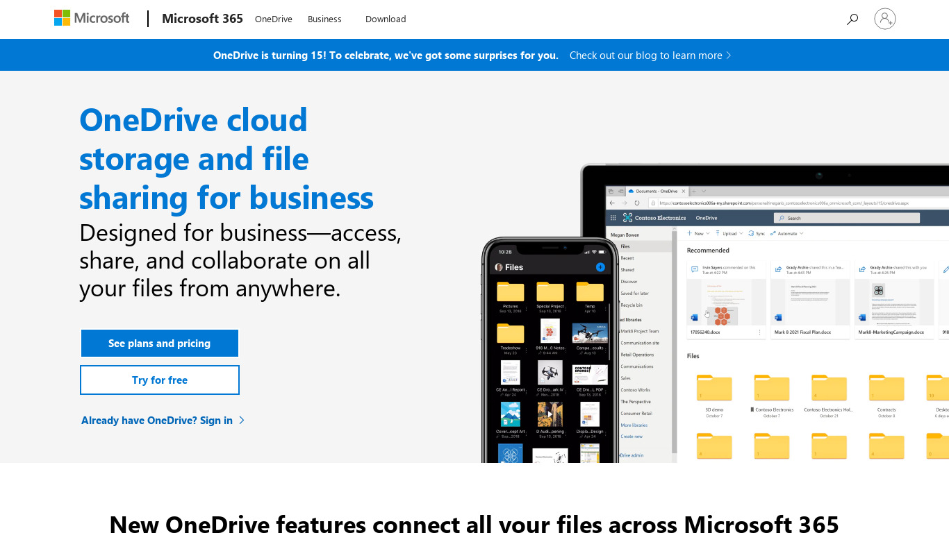 Microsoft OneDrive for Business Landing page