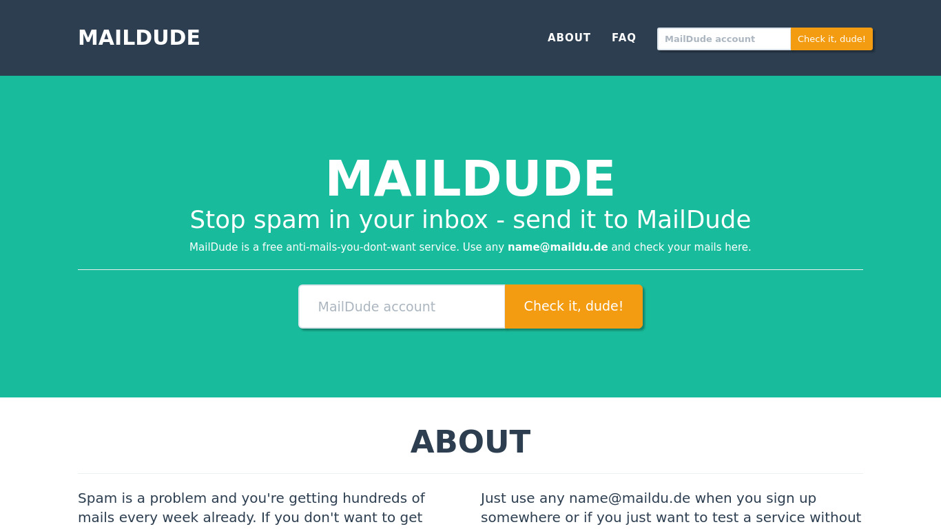 MailDude.de Landing page
