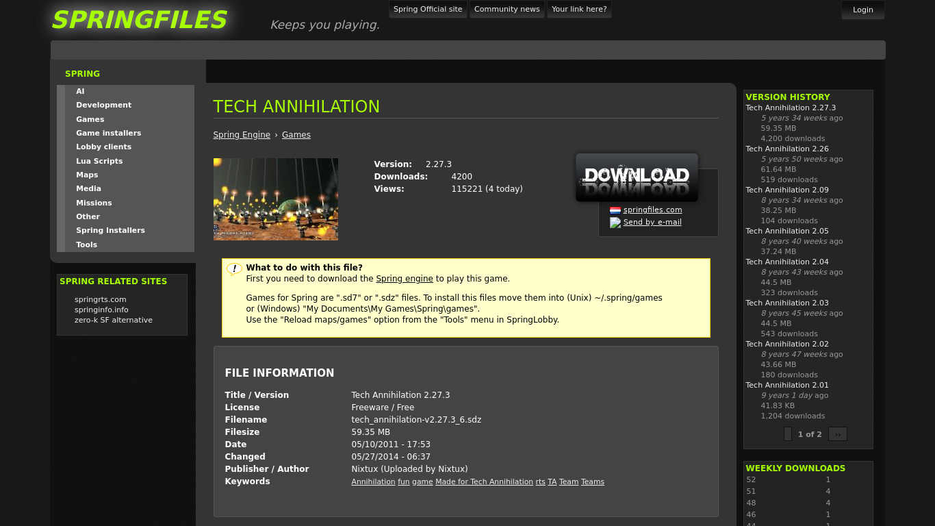 springfiles.com Tech Annihilation Landing page