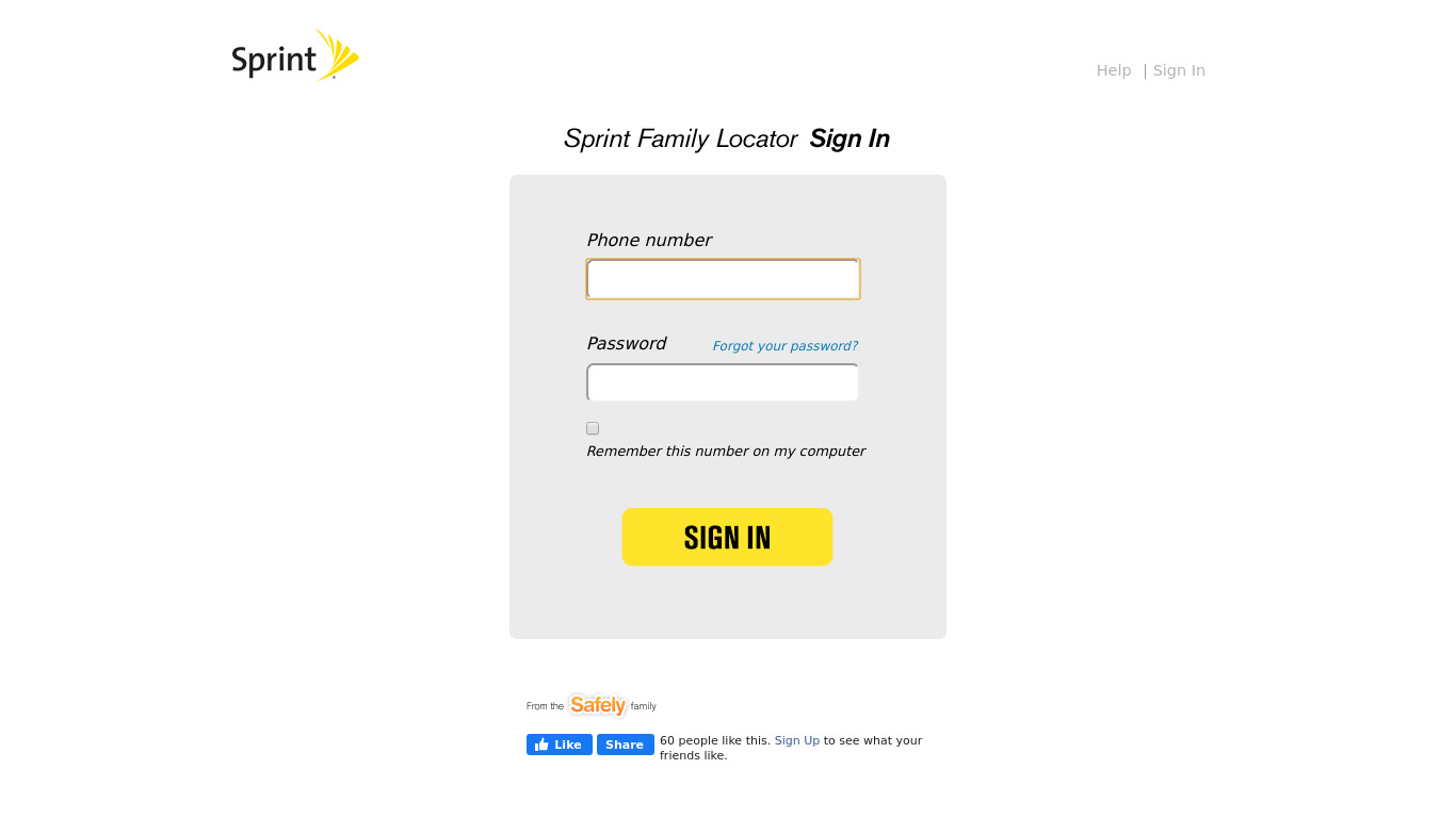Sprint Family Locator Landing page
