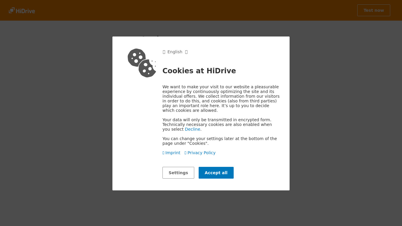 HiDrive Landing page
