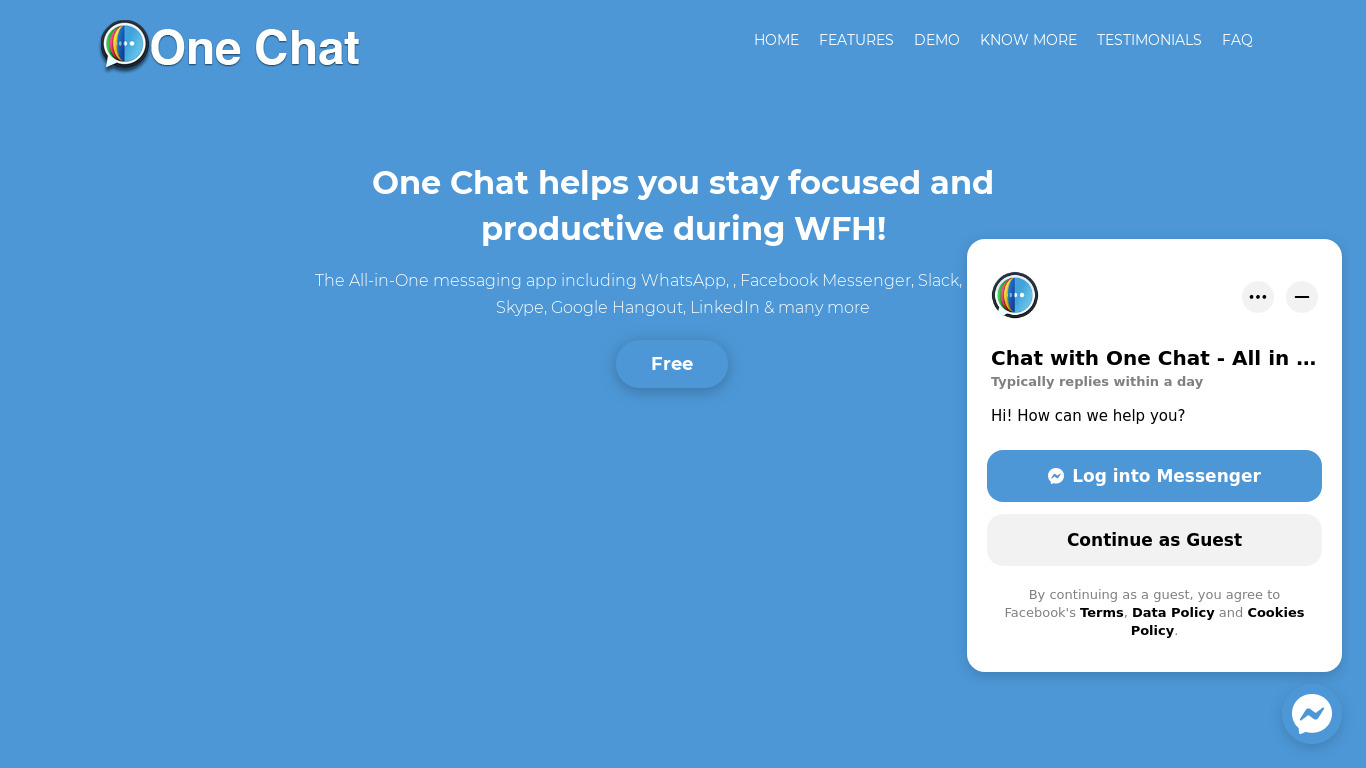 One Chat Landing page