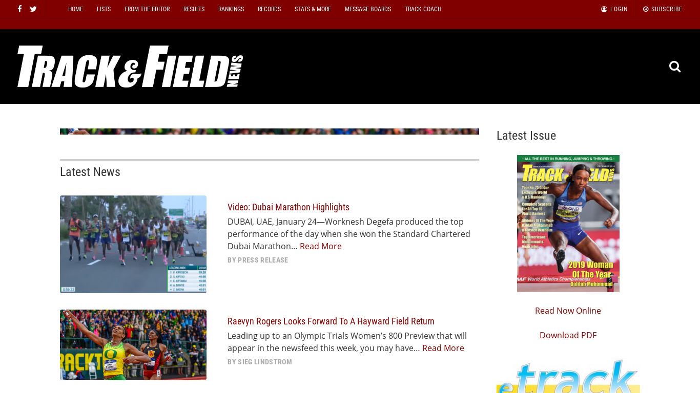 Track and Field Landing page