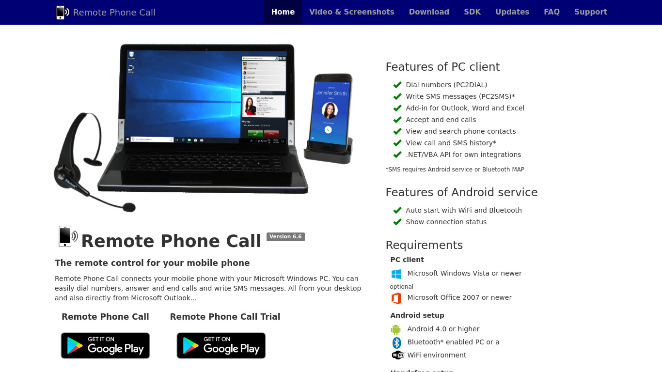 Remote Phone Call Landing page
