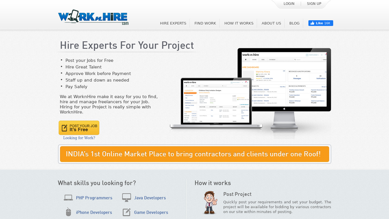 WorkNHire Landing page