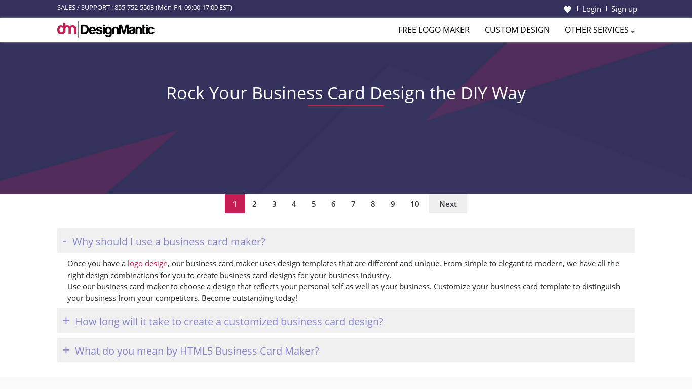 DesignMantic Business Card Maker Landing page