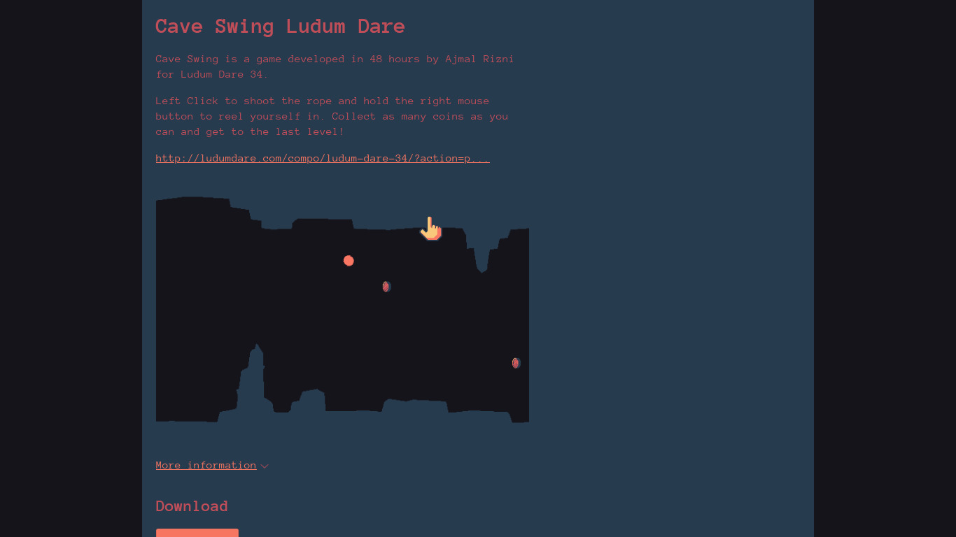 Cave Swing Ludum Dare Landing page