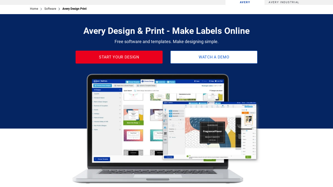 Avery Design & Print Landing page