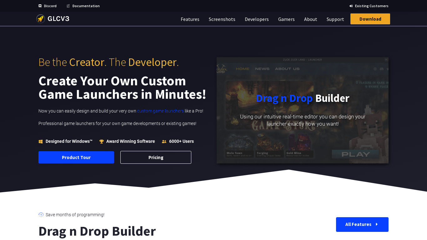 Game Launcher Creator Landing page