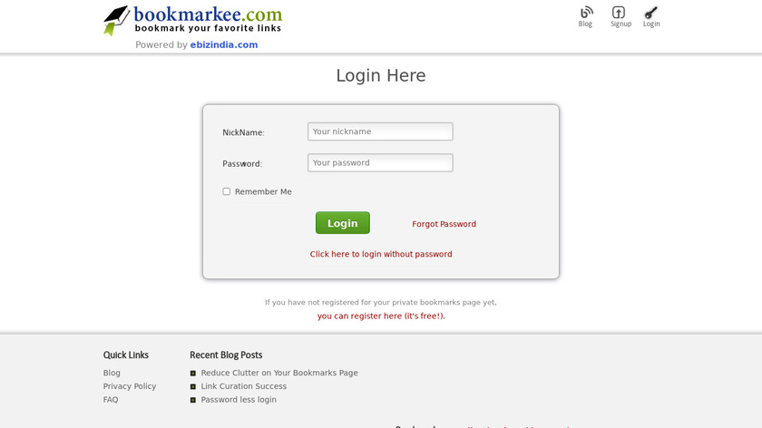 Private Bookmarks Landing Page