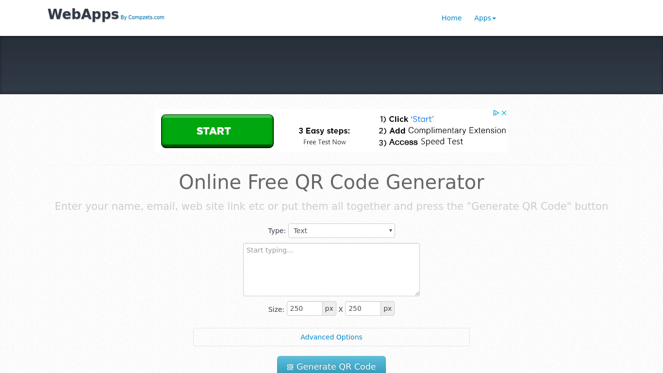 QR Code Generator (By Compzets.com) Landing page