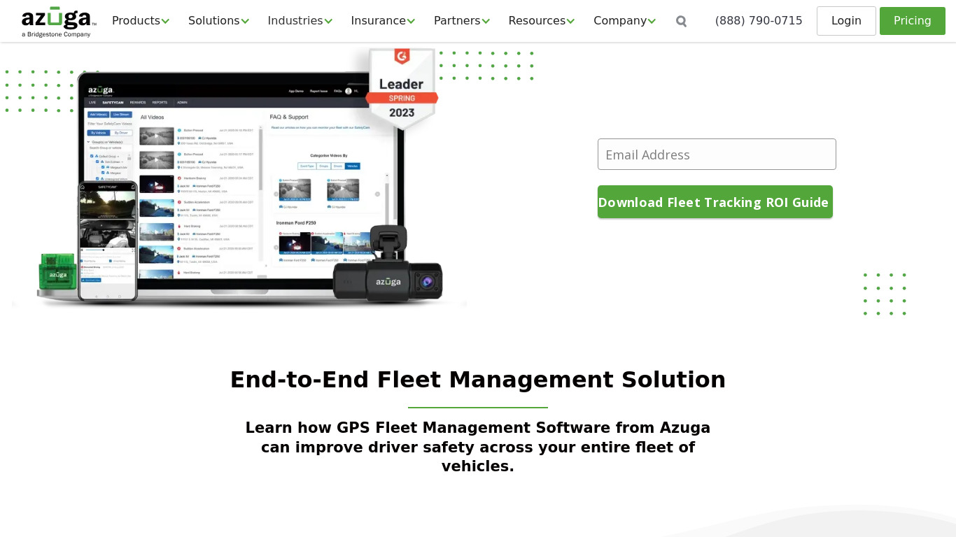 Azuga Fleet Management Landing page