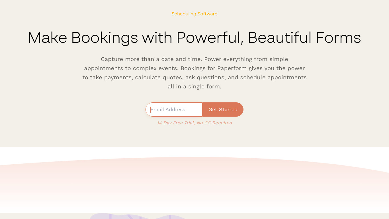 Bookings for Paperform Landing page