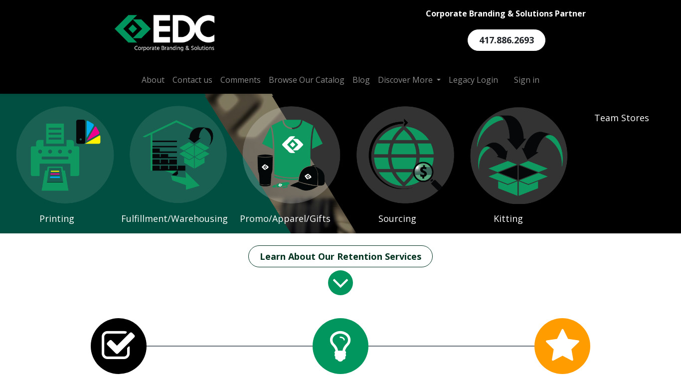 EDC Custom Promotional Products Management Landing page