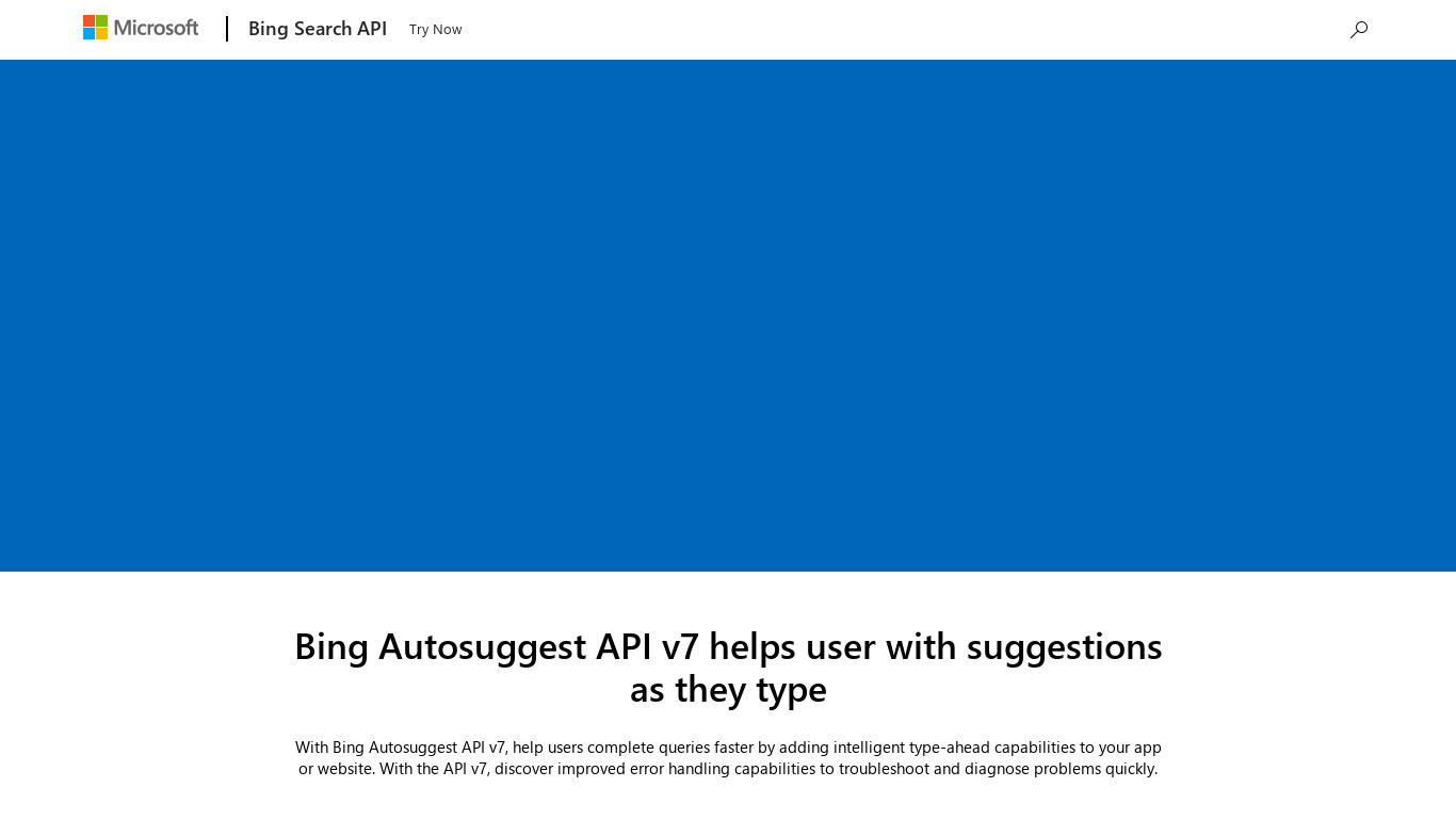 Microsoft Bing Autosuggest API Landing page