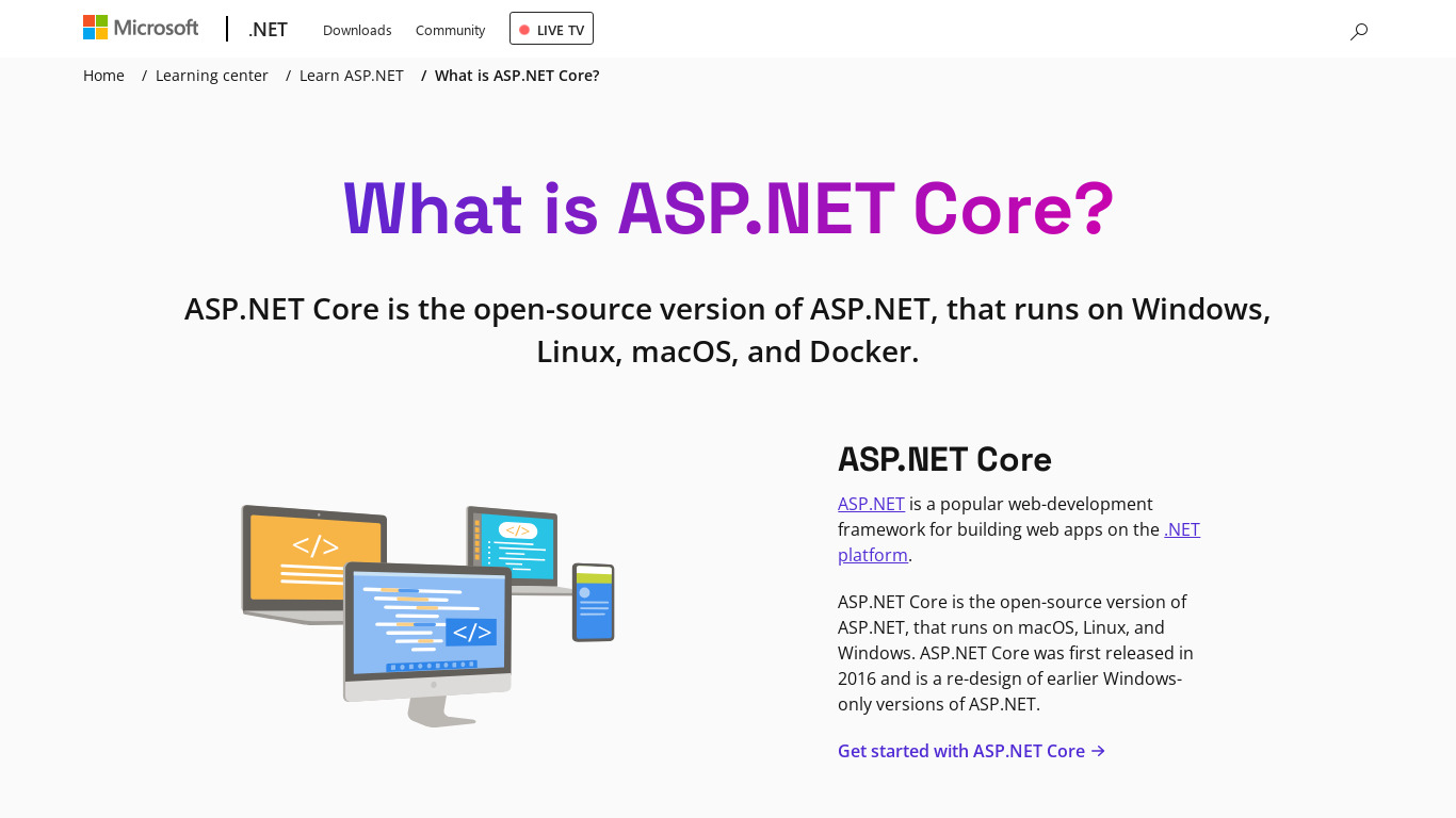 ASP.NET Core Landing page