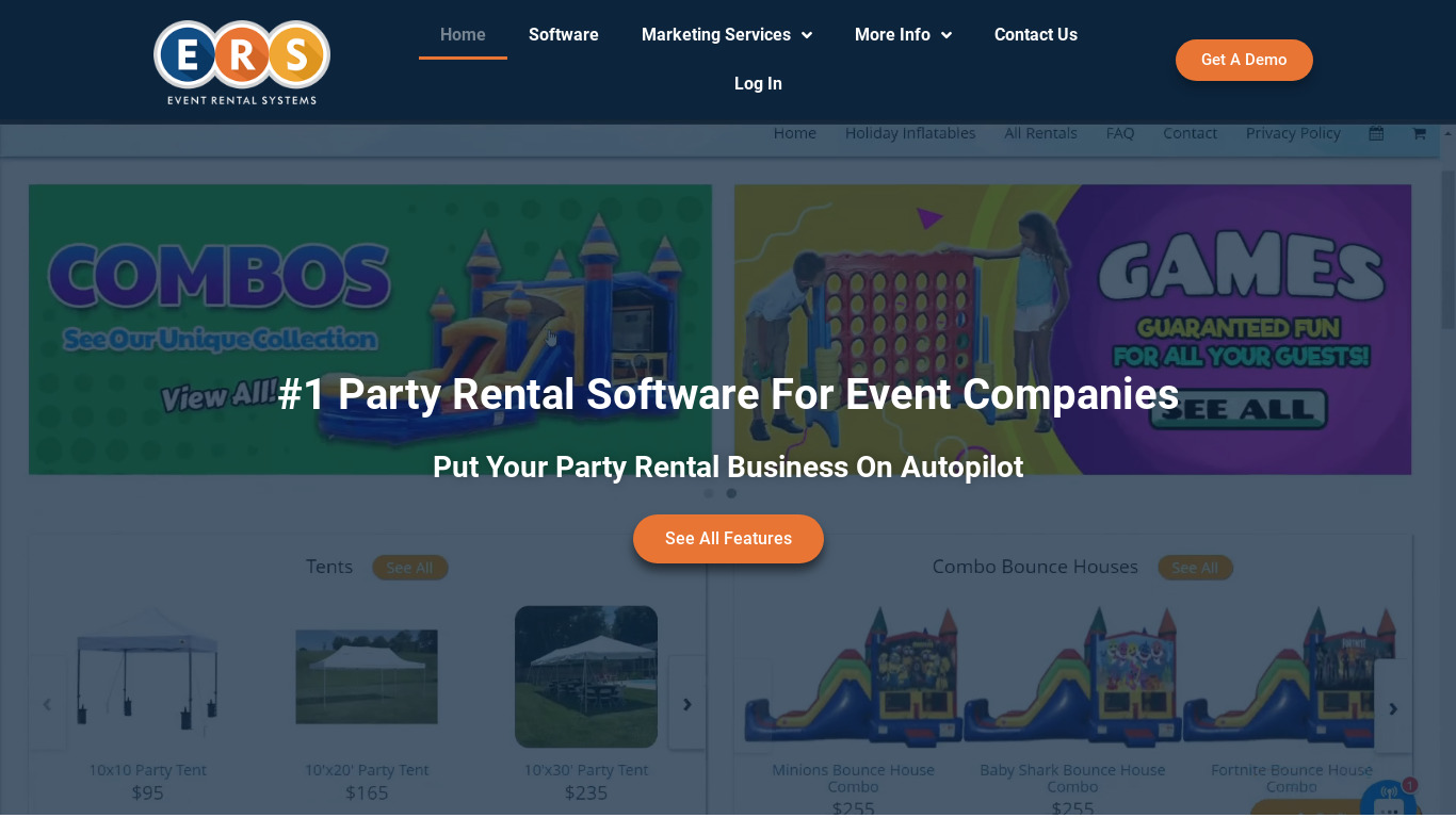 Event Rental Systems Landing page