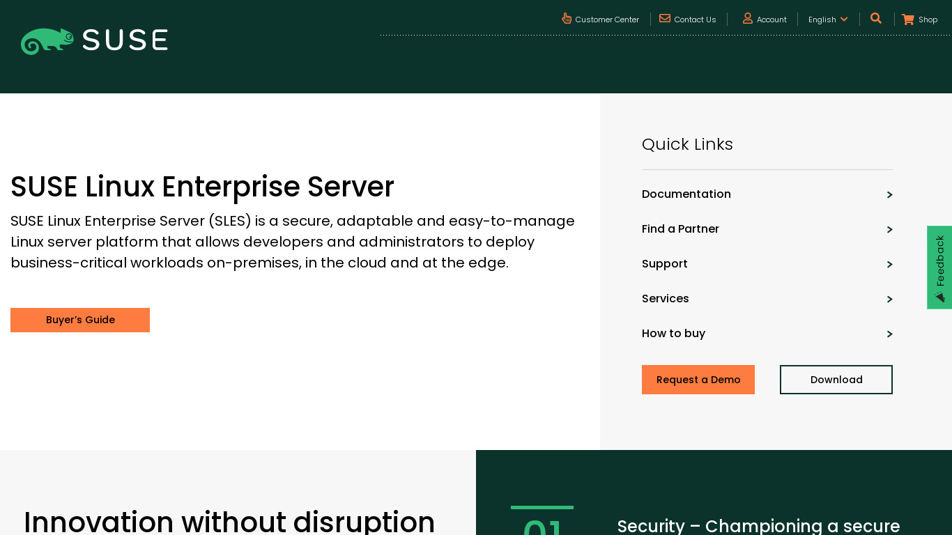 SUSE Linux Enterprise Server Landing page