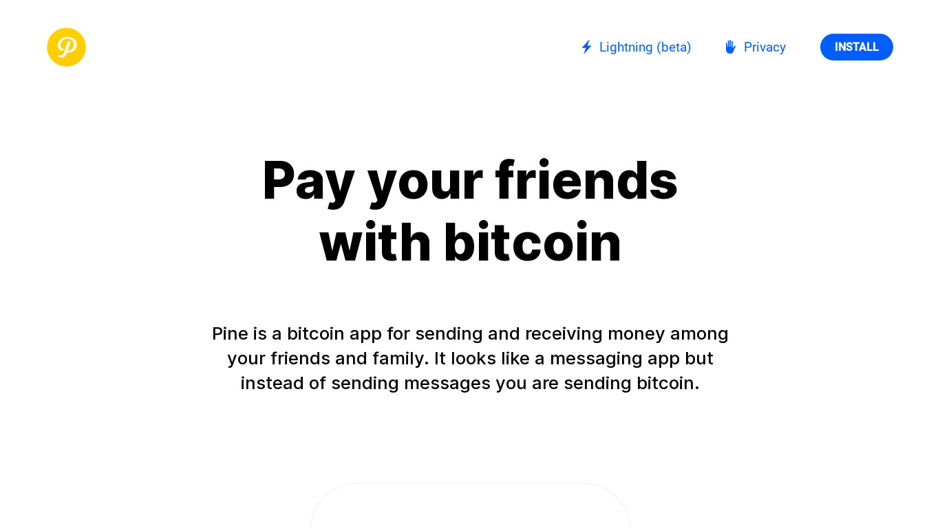 Pine - Bitcoin App Landing page