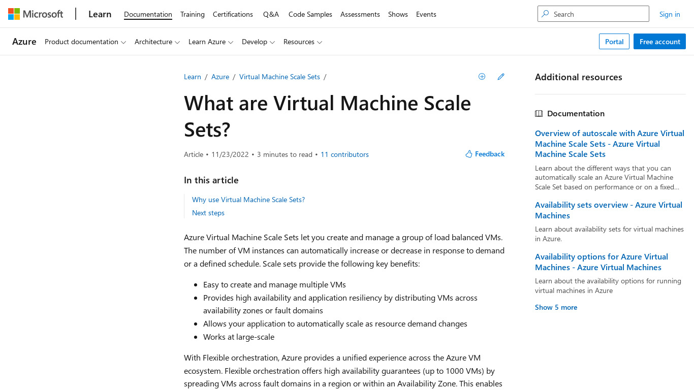 Azure Virtual Machine Scale Sets Landing page