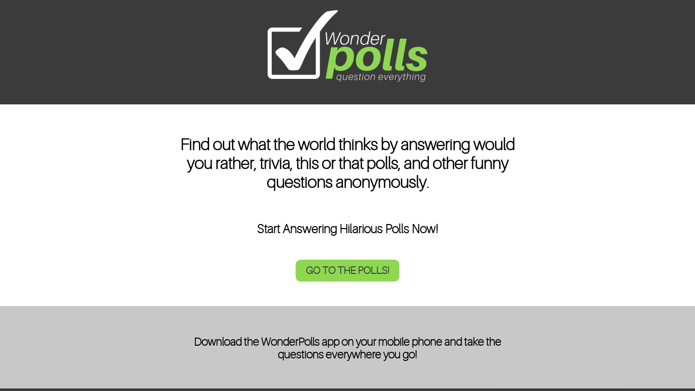 Wonder Polls Landing page