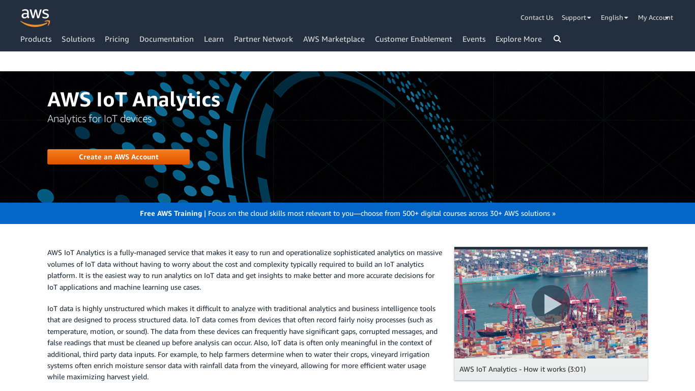 AWS IoT Analytics Landing page