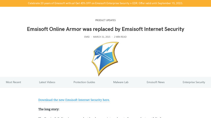 Emsisoft Online Armor Firewall Landing Page