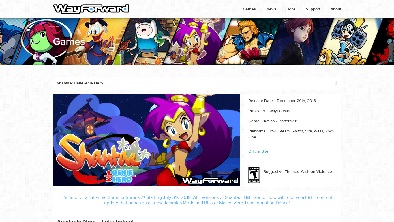 Shantae: Half-Genie Hero Landing page
