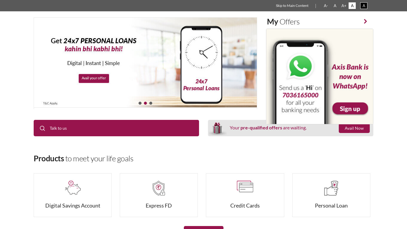 Axis Bank Landing page