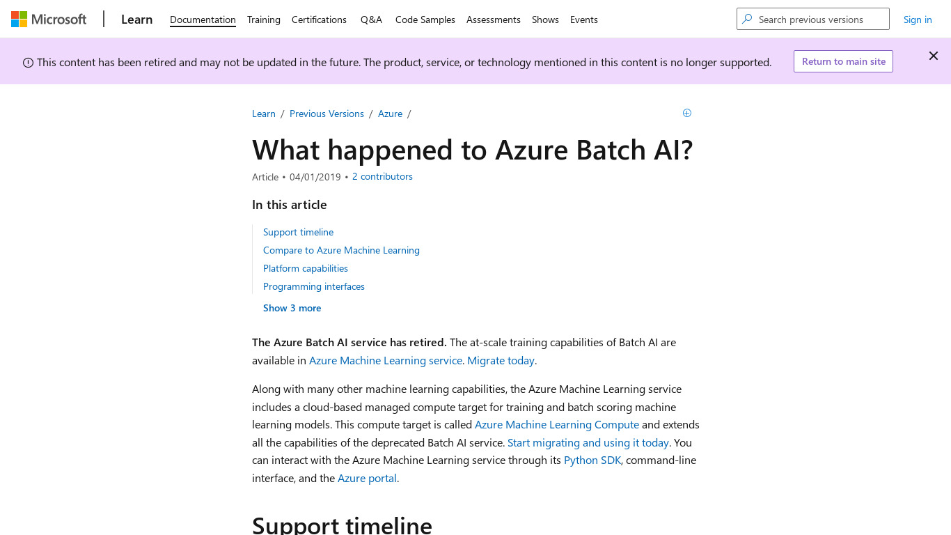 Azure Batch AI Landing page