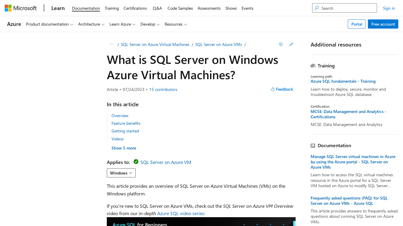 SQL Server on Virtual Machines Landing page
