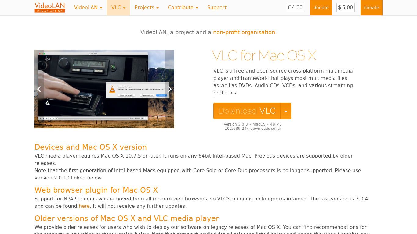 VLC for Mac Landing page