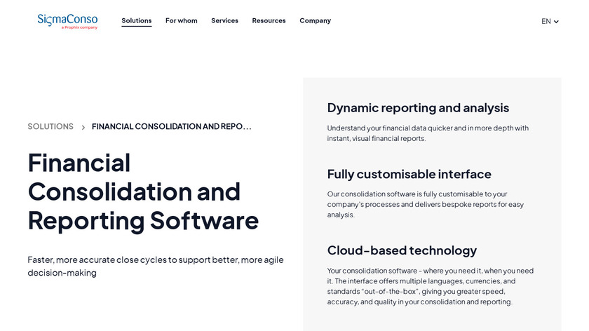 Sigma Conso Consolidation & Reporting Landing Page