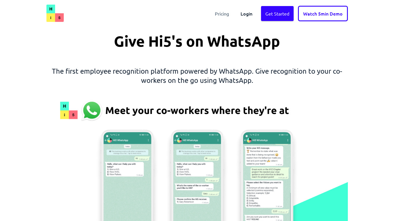 hi5.team WhatsApp + Hi5 Landing page