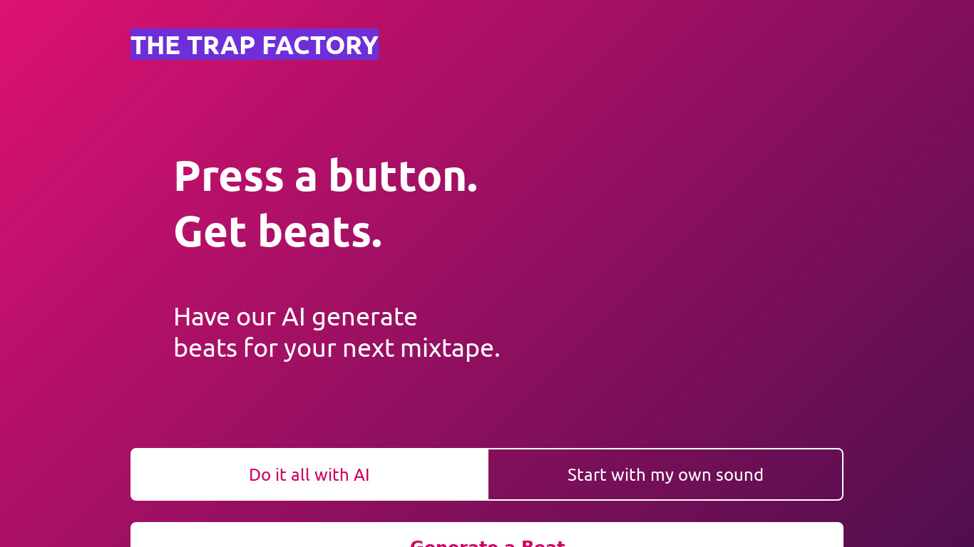 The Trap Factory Landing page