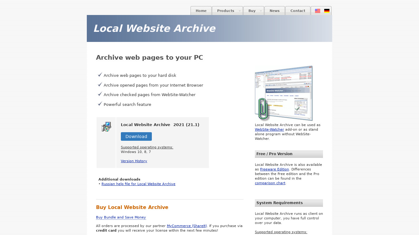 Local Website Archive Landing page