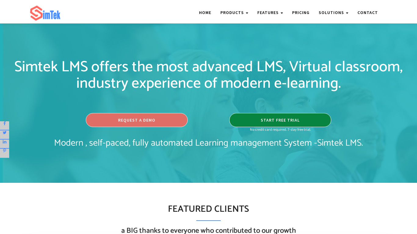 SimTek Learning Landing page