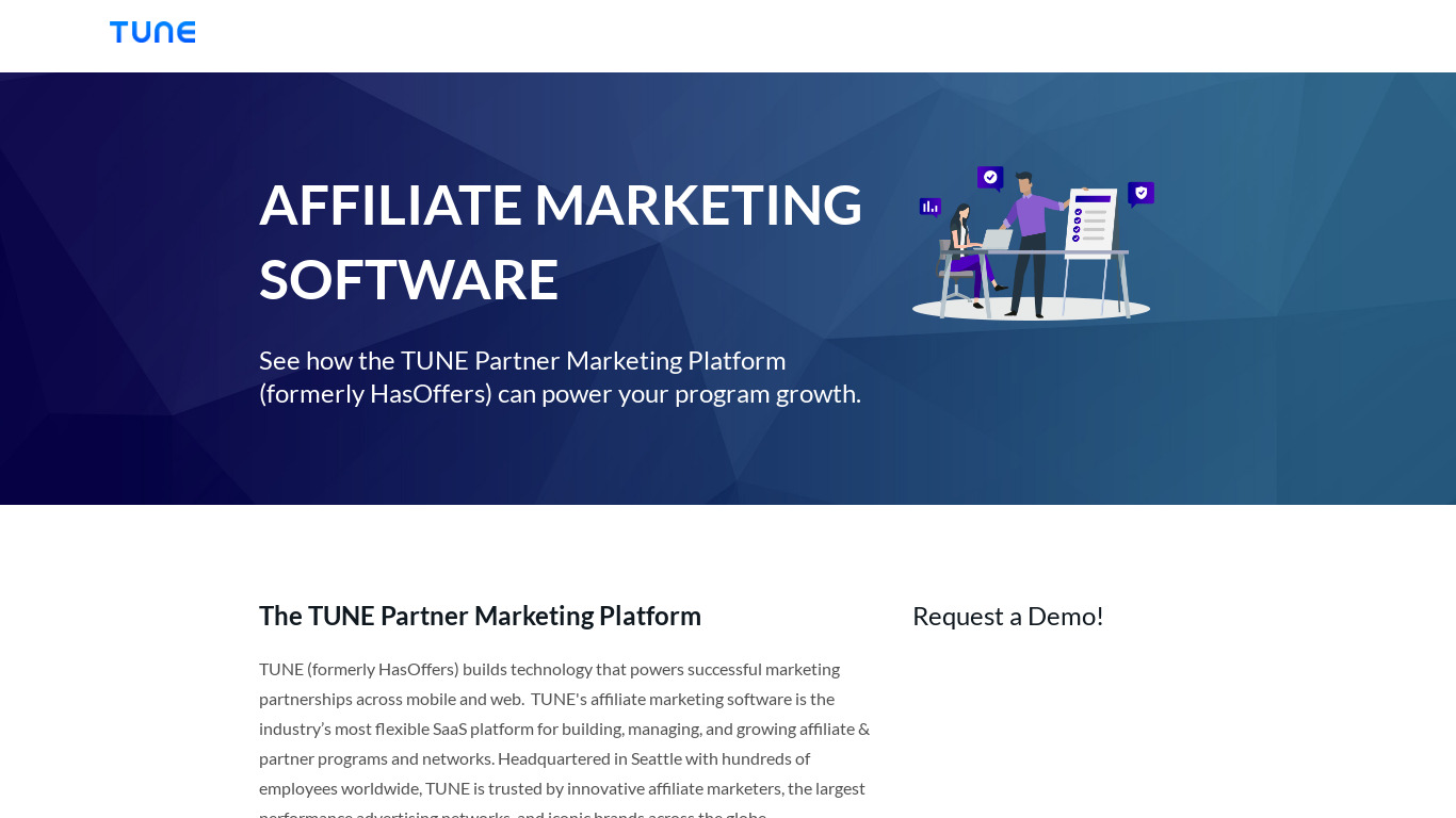 TUNE (formerly HasOffers) Landing page